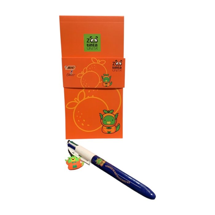 Blocchetto a righe Tinta Unita Zoo con penna Bic 4 colori e charms arancio aperto