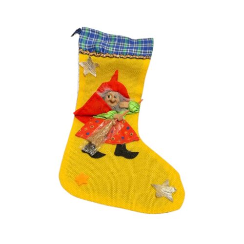 Calza Befana in juta con applicazione in rilievo